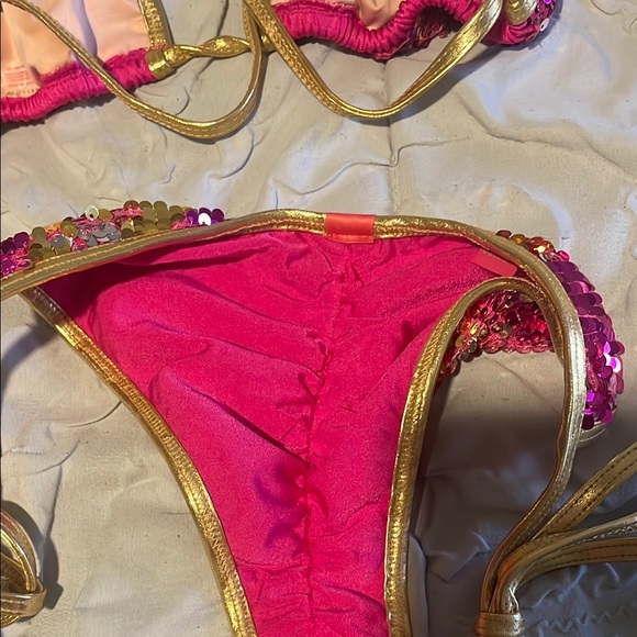 Doll- Pink and Gold Sequin Bikini Set - Picture 3 of 4